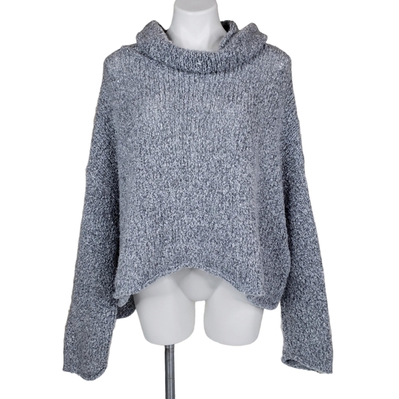 Free People | Chunky Knit Gray Cowl Neck Cozy Slouchy Pullover Sweater Women's M - Picture 1 of 7